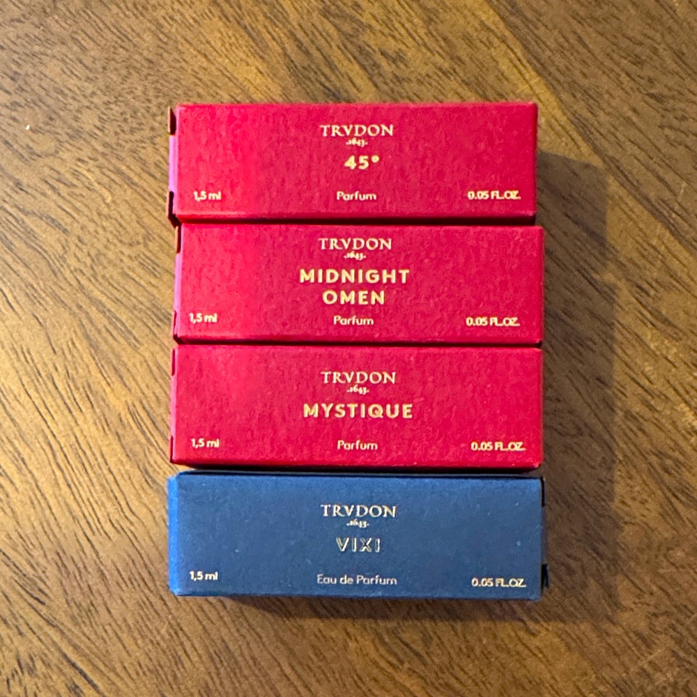 TRUDON NEW Discovery Set of 4 x 1.5 Travel Samples Vixi Midnight Omen Mystique